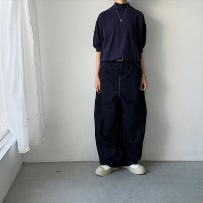 🟡木曜入荷分予約受付中🟡as it is   モックネックコットン5分袖ニット　ネイビー　