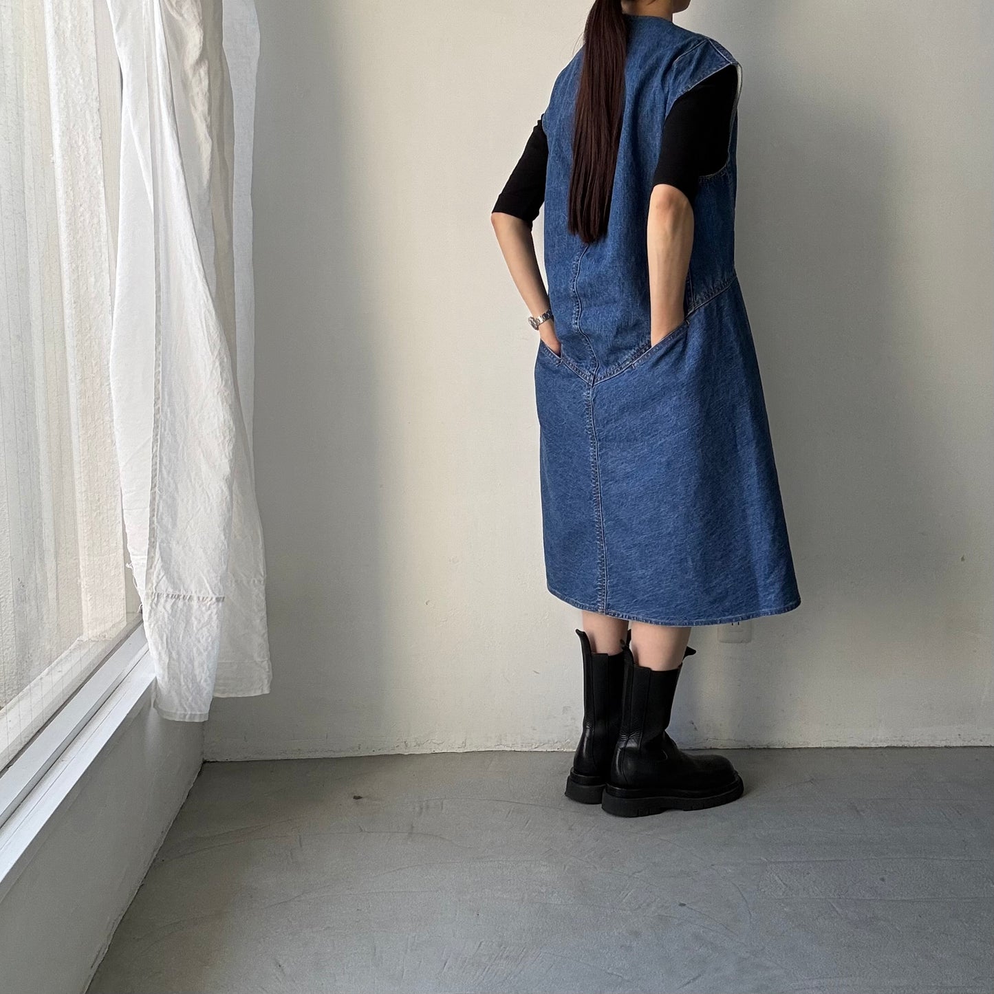 R&D.M.Co デニムハンチドバックドレス(ヴィンテージライク)