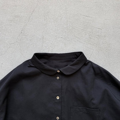 Linenya  コットン丸襟長袖ブラウス　ブラック