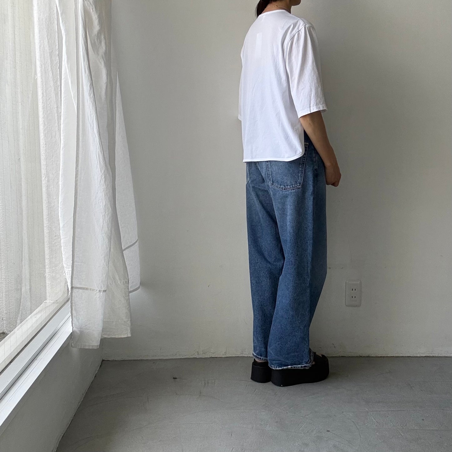 homspun 天竺5分袖カーディガン　ホワイト
