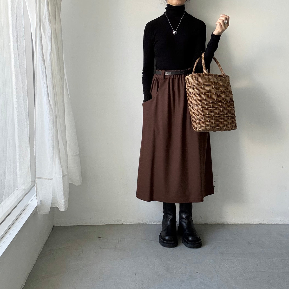 atelier naruse ウールポンチギャザースカート　ブラウン
