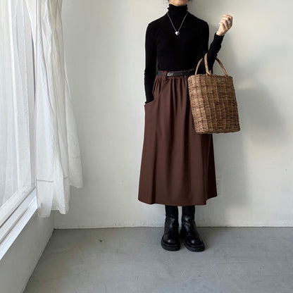 atelier naruse ウールポンチギャザースカート　ブラウン