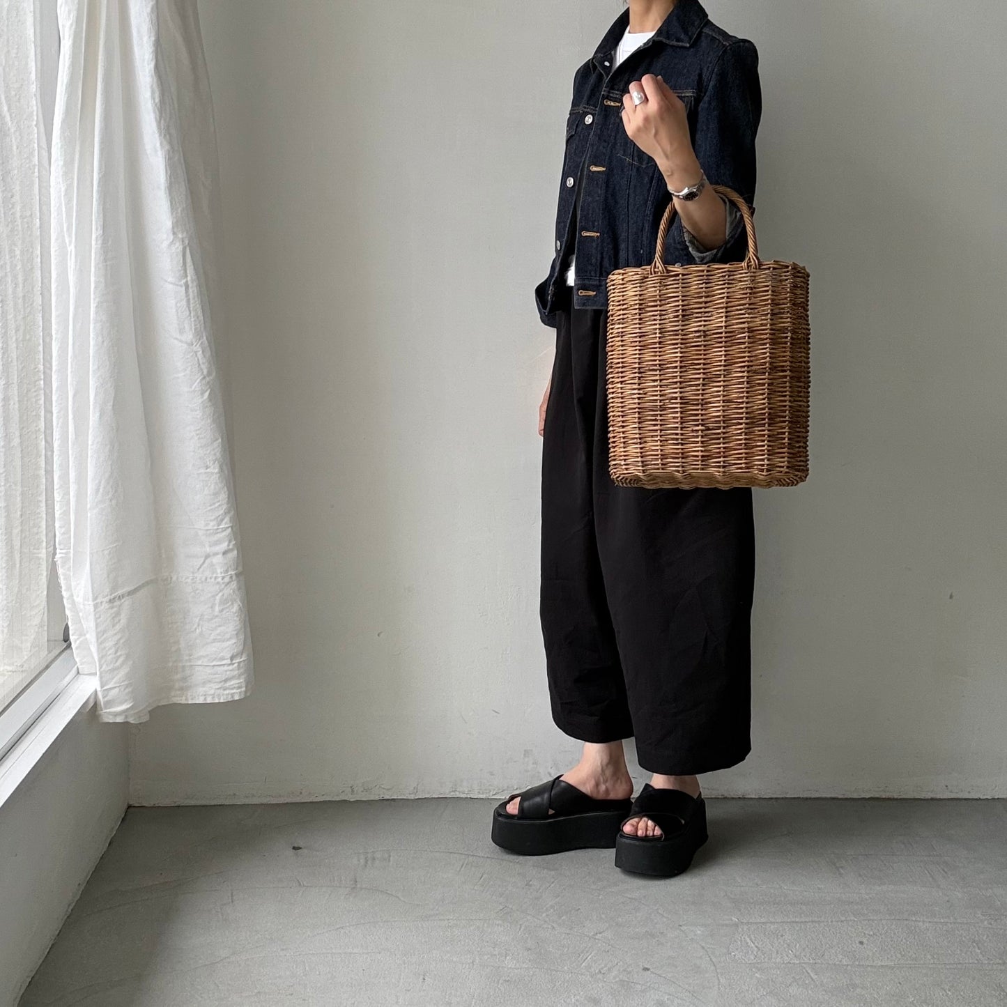 atelier d'antan Perriereコットンワイドパンツ　ブラックsize1