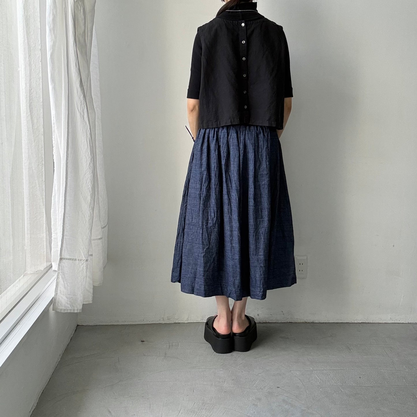 jujudhau デッドストックデニムギャザースカート
