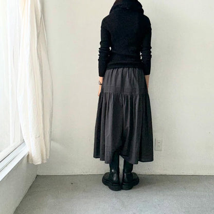 MAGALI コットンシルクピンタックスカート　チャコール