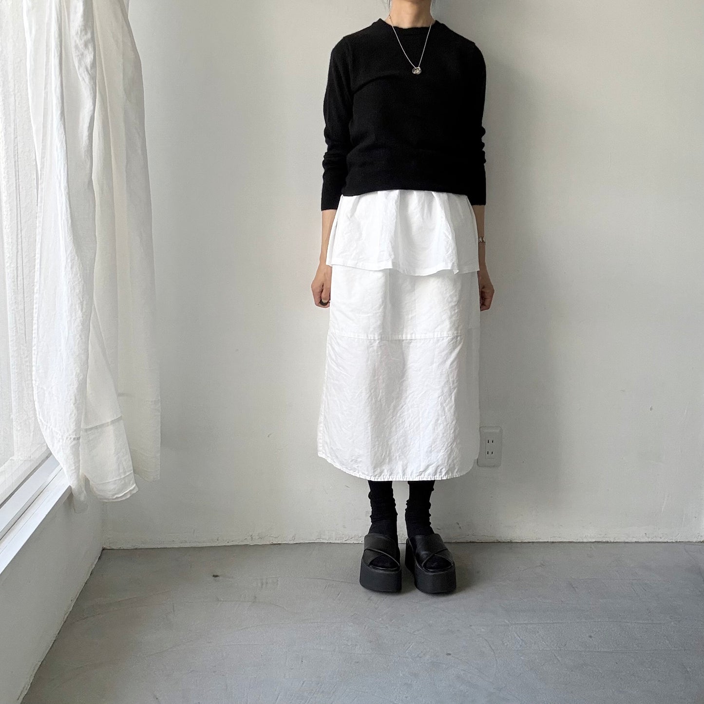 homspun  ワッフルノースリーブプルオーバー　ホワイト×ホワイト