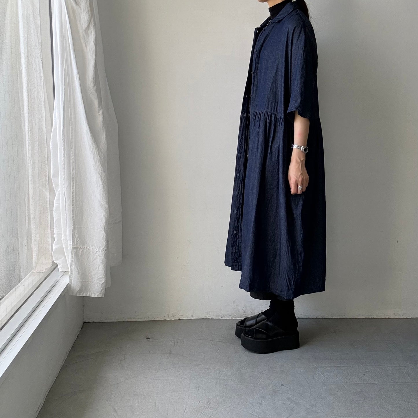 jujudhau  デニムハーフスリーブドレス