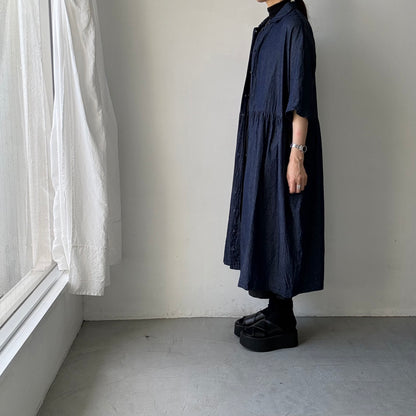 jujudhau  デニムハーフスリーブドレス