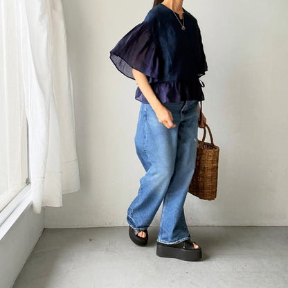 MAGALI インディゴリネンカシュクールブラウス　ネイビー
