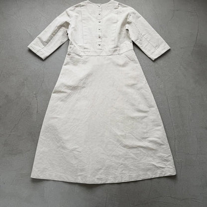 MAGALI ハイカウントコットンリネングレースドレス　オートミール