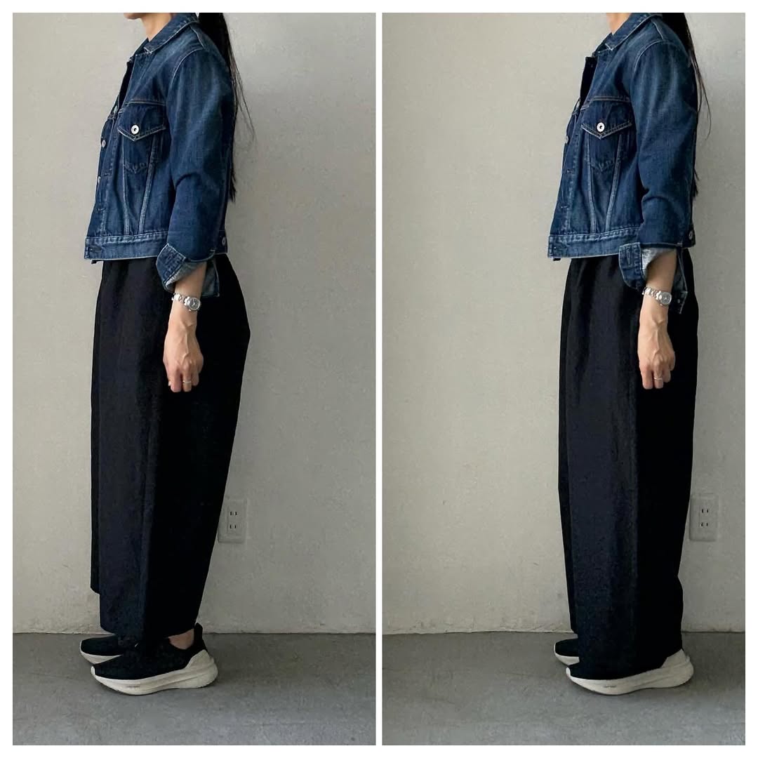 homspun ウールリネンギャザーワイドパンツ　ブラック