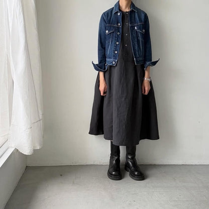 Linenya  リネンフレンチスリーブワンピース　チャコール