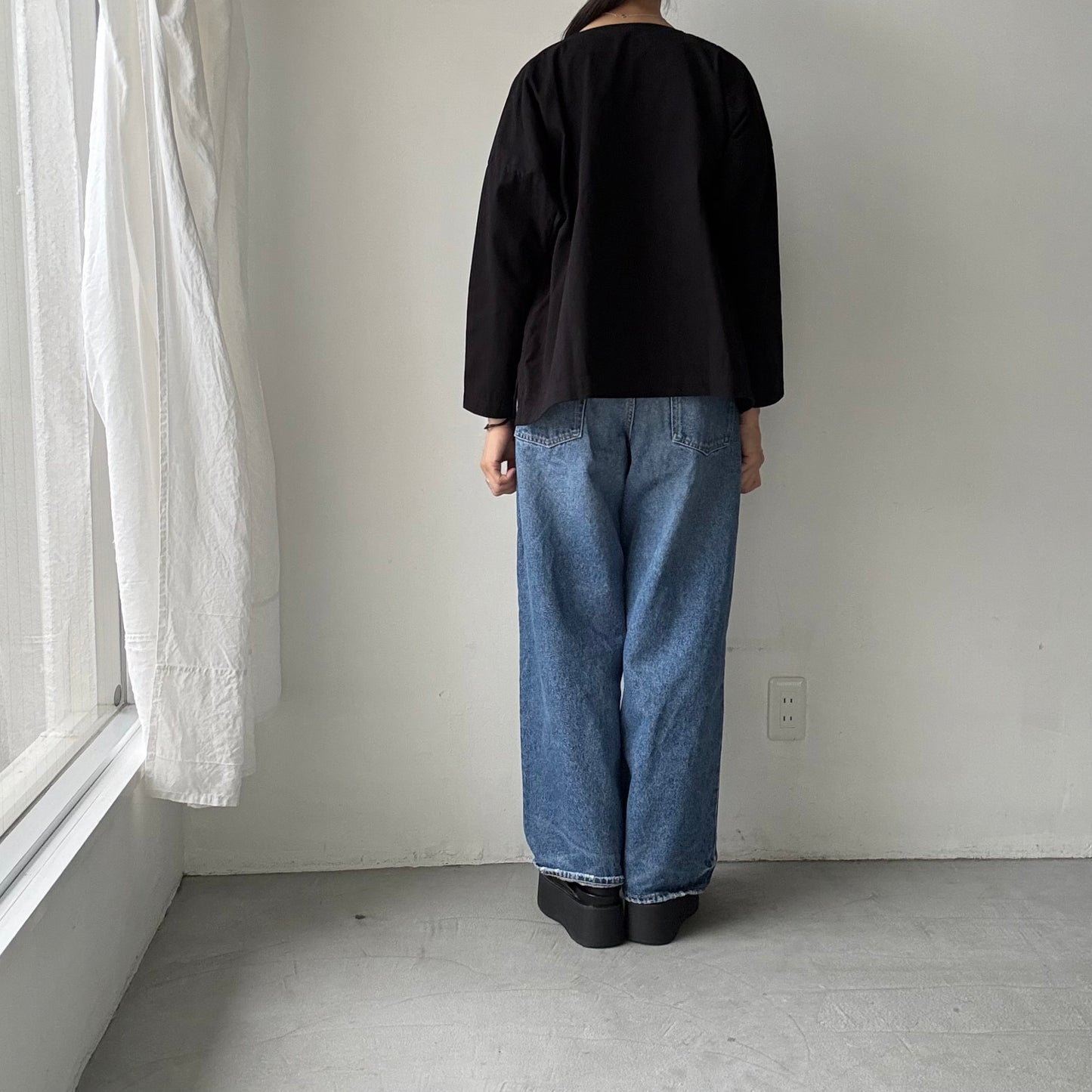 jujudhau デッドストックコットンダブルボタンシャツ　ブラック