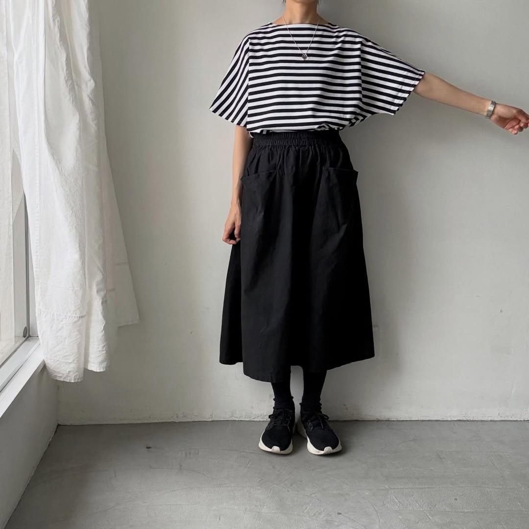 homspun  天竺ボーダー半袖プルオーバー　ホワイト×ブラック