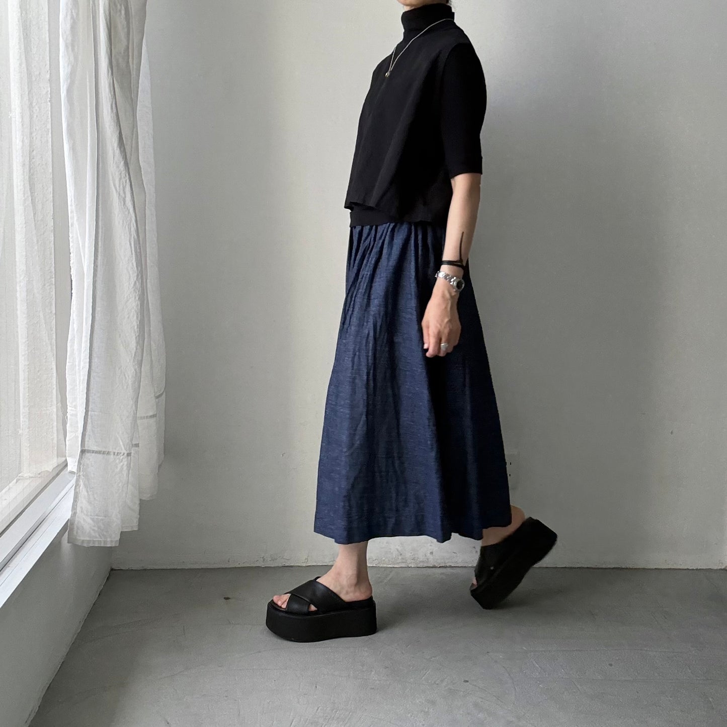 jujudhau デッドストックデニムギャザースカート