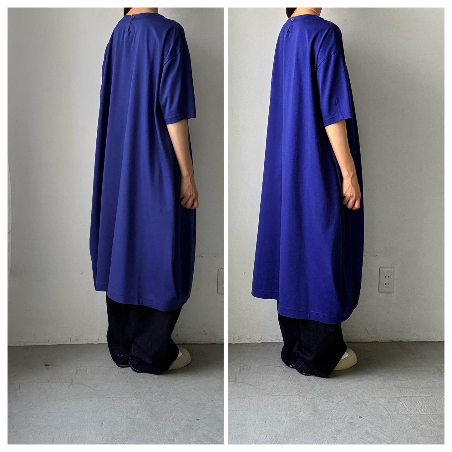 atelier naruse  コットンカットソーコクーンワンピース　ネイビーブルー
