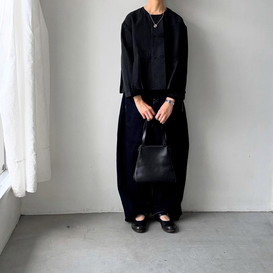 MAGALI ハイカウントコットンリネンダブルボタンジャケット　ブラック