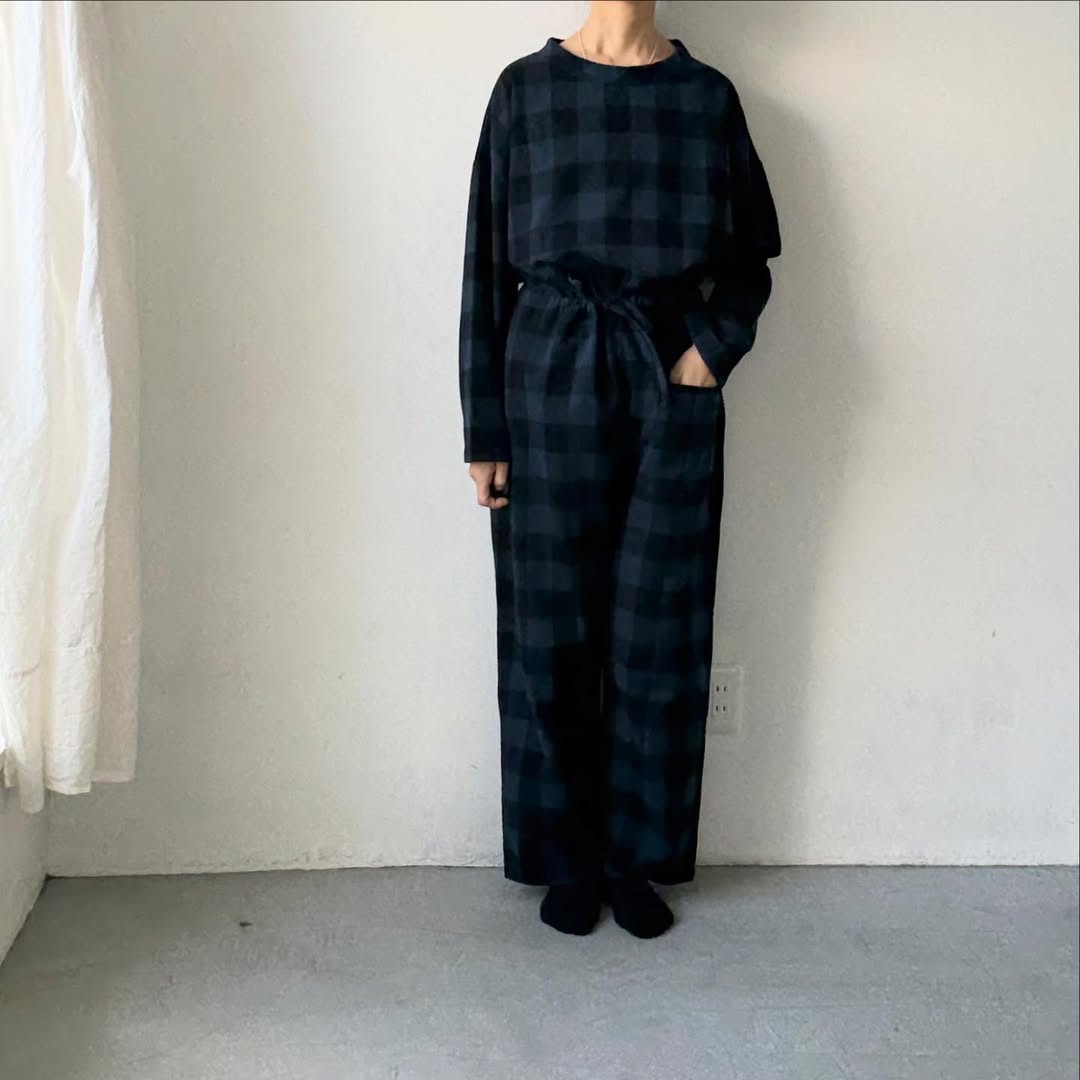 homspun ブロックチェックルームウェアセット　ネイビー×ブラック