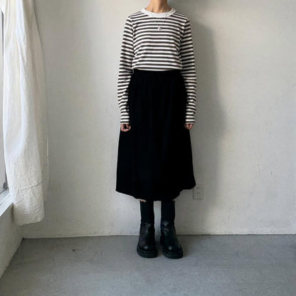 R&D.M.Co 裏起毛ボーダークルーネック長袖Tシャツ　ホワイト×カーキ