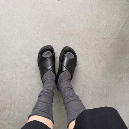 homspun シルケットコットンハイソックス　グレー