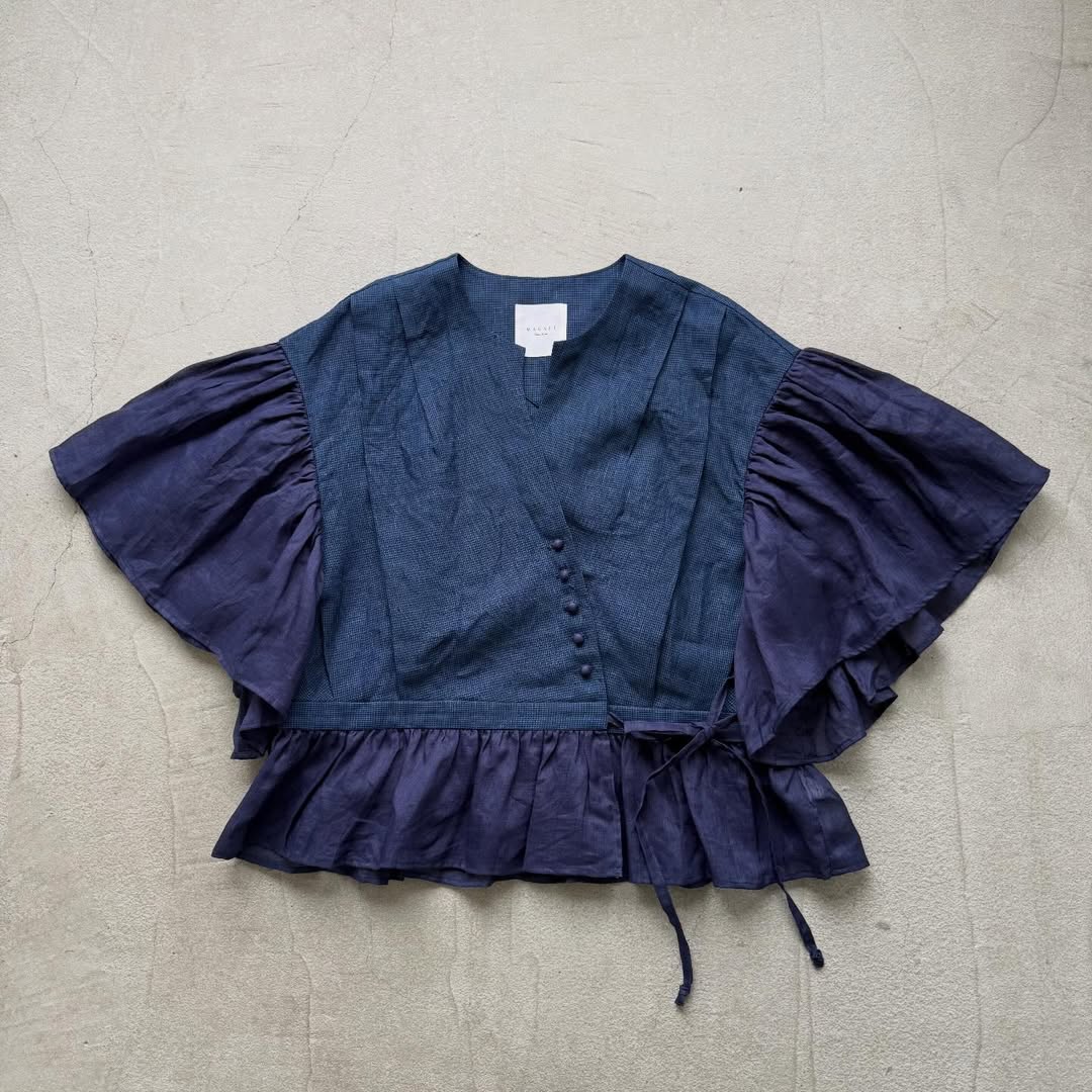 MAGALI インディゴリネンカシュクールブラウス　ネイビー