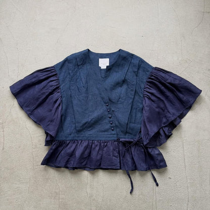 MAGALI インディゴリネンカシュクールブラウス　ネイビー