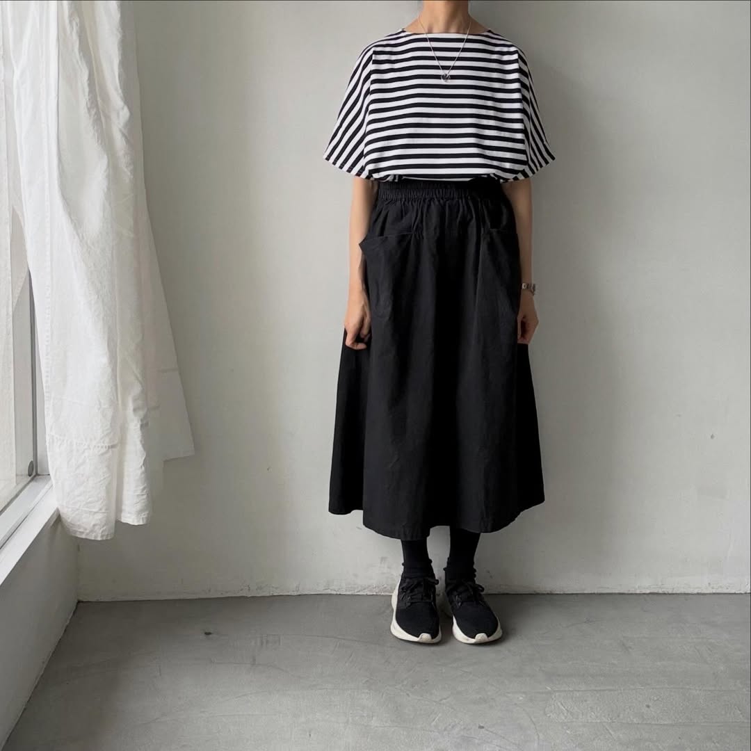 homspun  天竺ボーダー半袖プルオーバー　ホワイト×ブラック