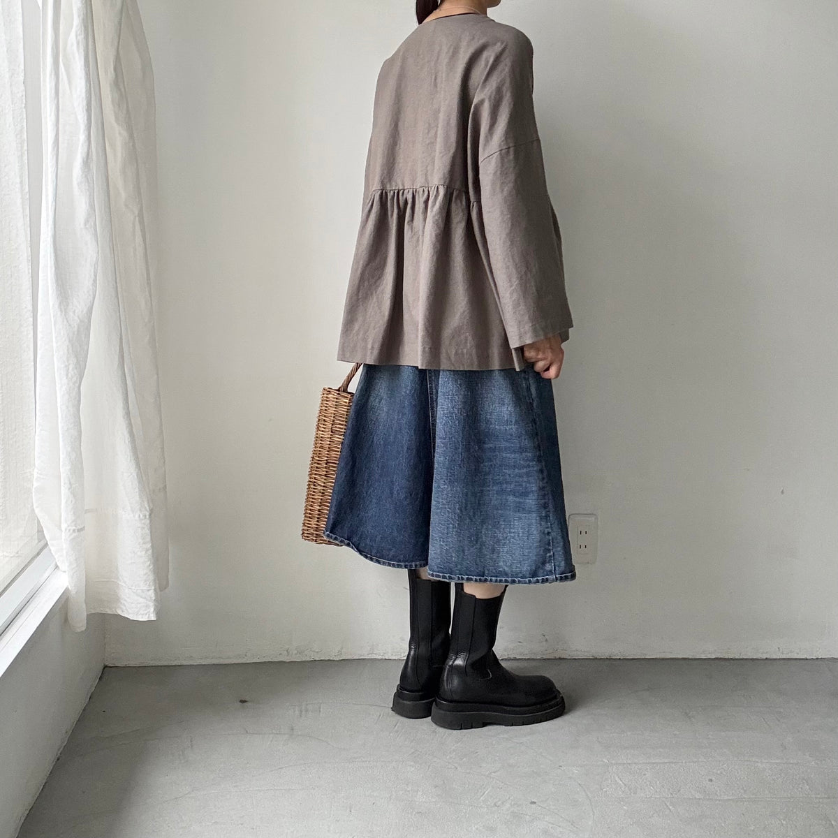 MAGALI  コットンリネンオーバーダイダブルボタンジャケット　グレー
