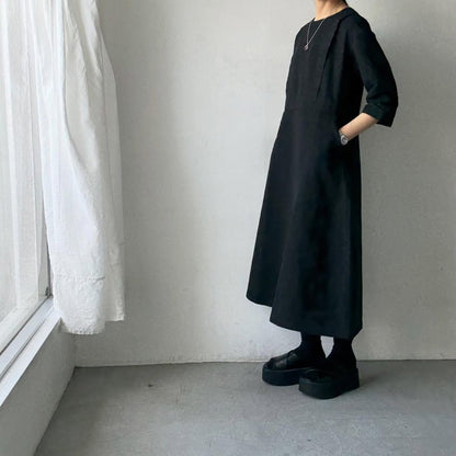 MAGALI ハイカウントコットンリネングレースドレス　ブラック