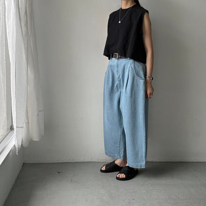 atelier naruse  コットンデニムワイドタックパンツ　size0