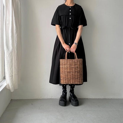MAGALI 天日干しコットンスクエアカラーワンピース　ブラック