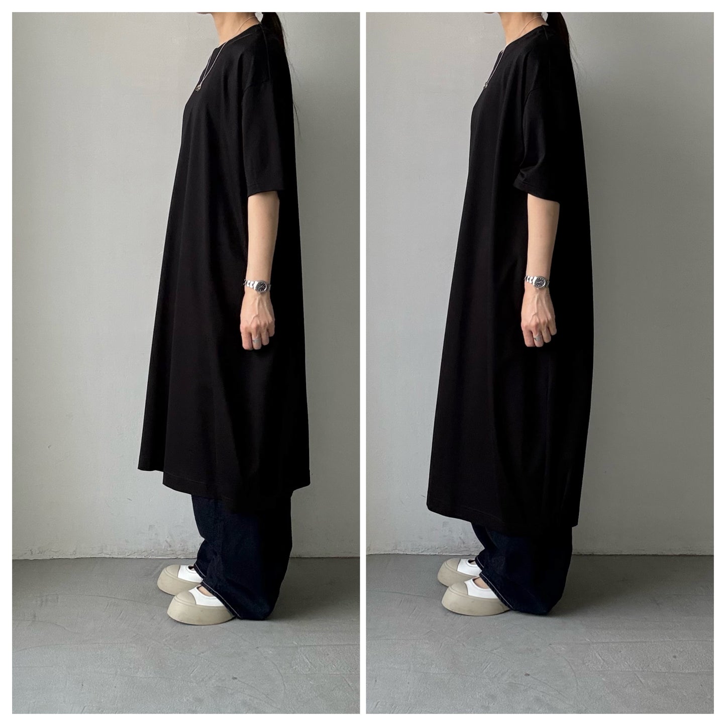 atelier naruse  コットンカットソーコクーンワンピース　ブラック