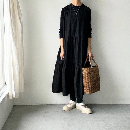 🟡週明け入荷分予約受付中🟡Linenya  ティアードワンピース　ブラック