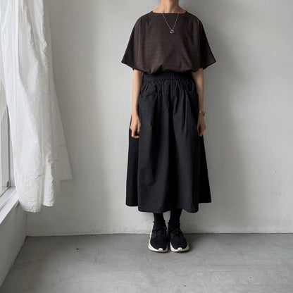 homspun  天竺ボーダー半袖プルオーバー　グリーン×ブラウン