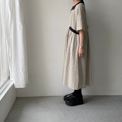 MAGALI コットンリネンブレイドスクエアネックワンピース