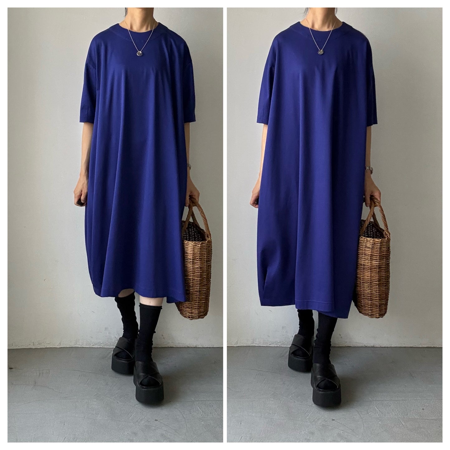 atelier naruse  コットンカットソーコクーンワンピース　ネイビーブルー