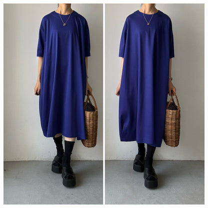 atelier naruse  コットンカットソーコクーンワンピース　ネイビーブルー