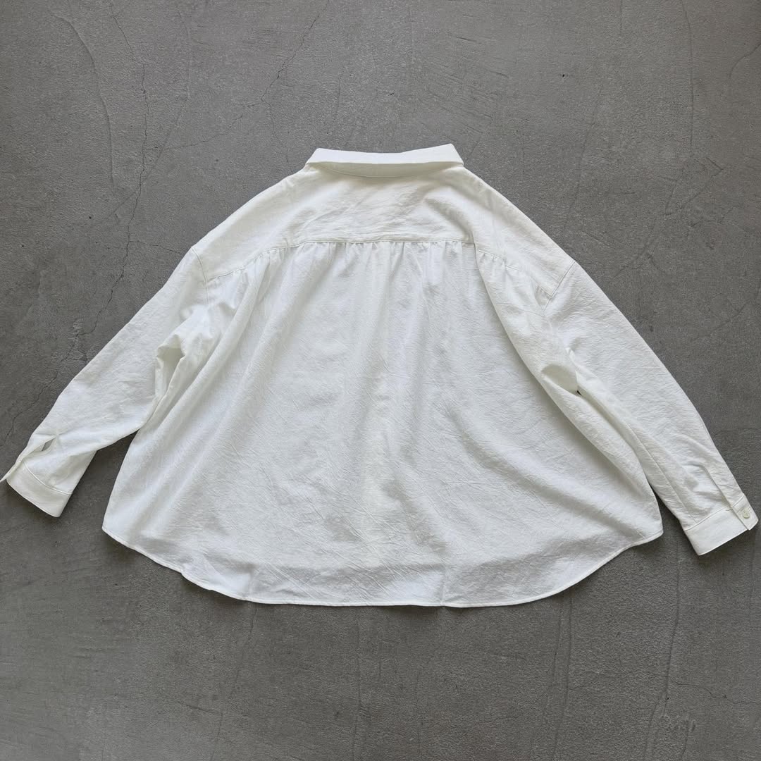 Linenya  コットン丸襟長袖ブラウス　ホワイト
