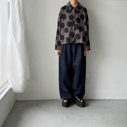 atelier naruse  コットンカットソー水玉ブラウス　ブラウン×ブラック