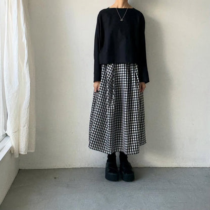 ayanoguchiaya　ギンガムチェックタックワイドスカート(blanc別注)