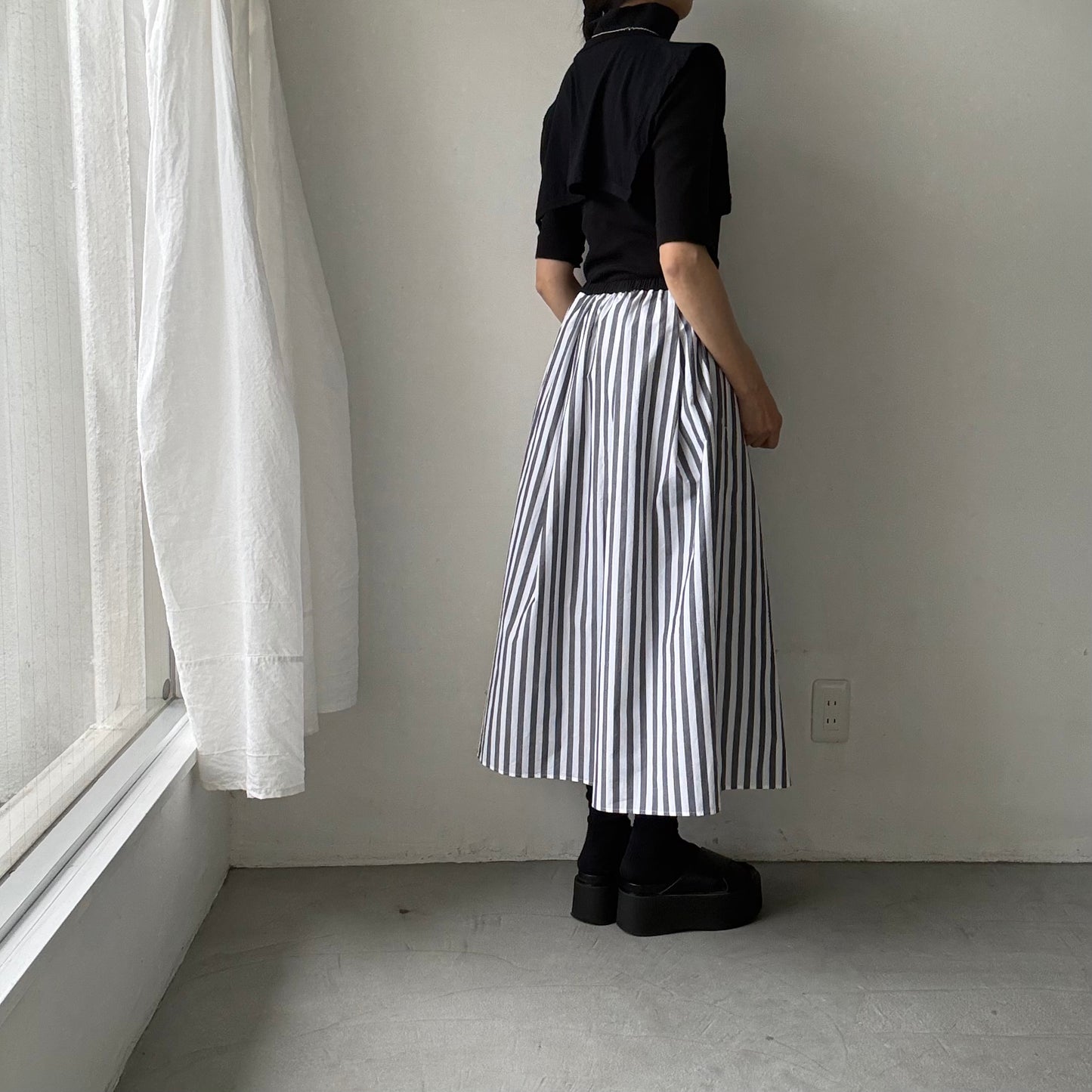 ayanoguchiaya　ストライプタックワイドスカート(blanc別注)