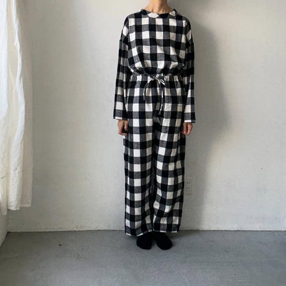 homspun ブロックチェックルームウェアセット　オフホワイト×ブラック
