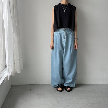 atelier naruse  コットンデニムワイドタックパンツ　size2