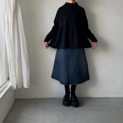 homspun 天竺ハイネックギャザープルオーバー　ブラック