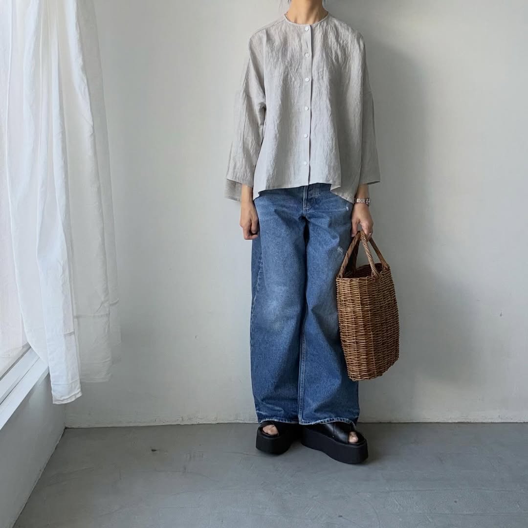Linenya  リネンバッグギャザーブラウス　ライトグレー