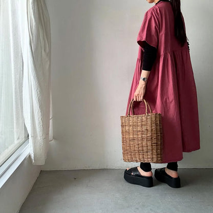 homspun コンパクトウェザービッグギャザーワンピース　ピンク