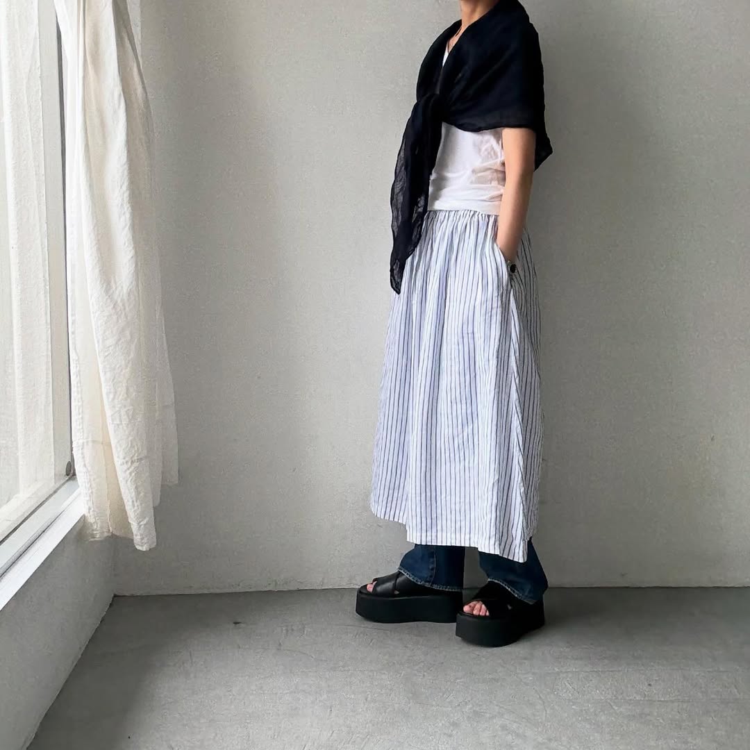atelier naruse  ストライプリネンギャザースカート