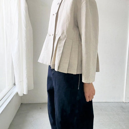 MAGALI ハイカウントコットンリネンダブルボタンジャケット　オートミール