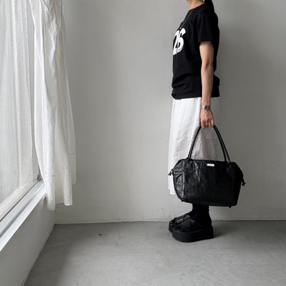 OLDMANS TAILOR   ブラシストロークプリント半袖Tシャツ　ブラック