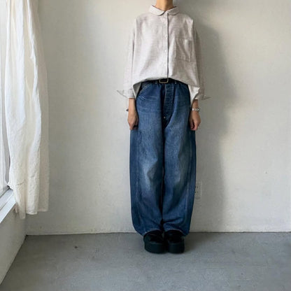 Linenya  コットンヤク丸襟長袖ブラウス　ベージュ